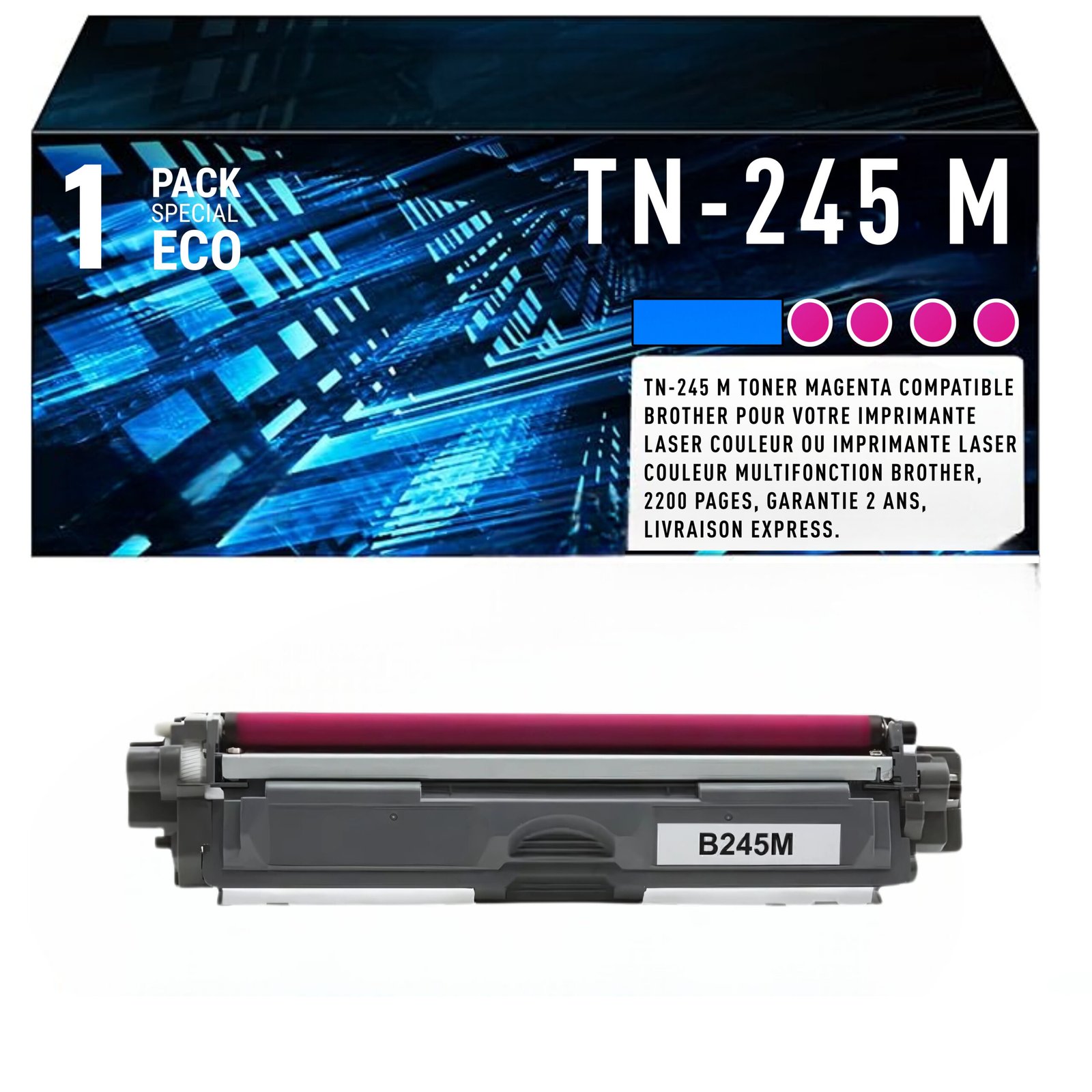 12 Cartouche de Toner Magenta Brother TN-245M – 2 200 pages – Image 1
