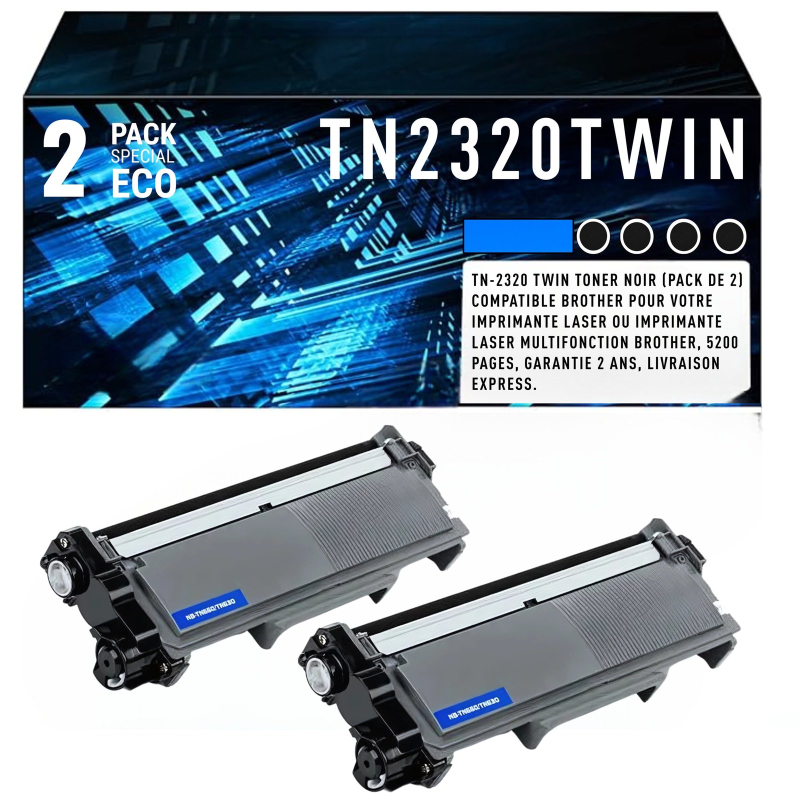 16 Pack de 2 Cartouches de Toner Noires Brother TN-2320TWIN – 2 x 2 600 pages – Image 1