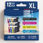 Pack compatible BROTHER LC980/LC985/LC1100, 12 cartouches