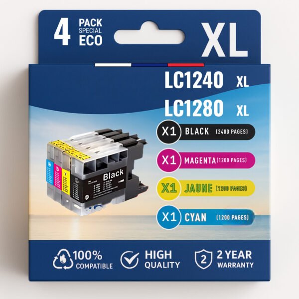 Pack compatible BROTHER LC1240/LC1280, 4 cartouches