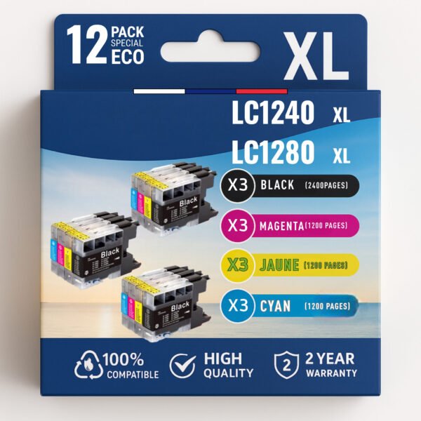Pack compatible BROTHER LC1240/LC1280, 12 cartouches