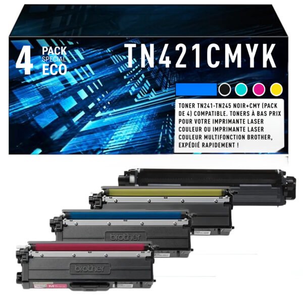 Pack de 4 Cartouches de Toner Brother TN-421CMYK – Noir, Cyan, Magenta, Jaune