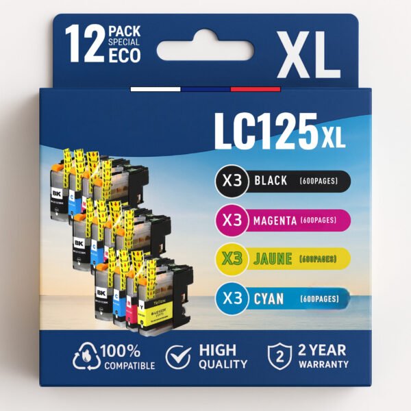 Pack de 12 cartouches compatibles BROTHER LC-125XL