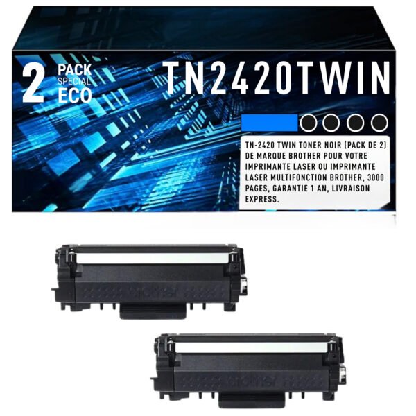 Pack de 2 Cartouches de Toner Noires Brother TN-2420 – 2 x 3 000 pages