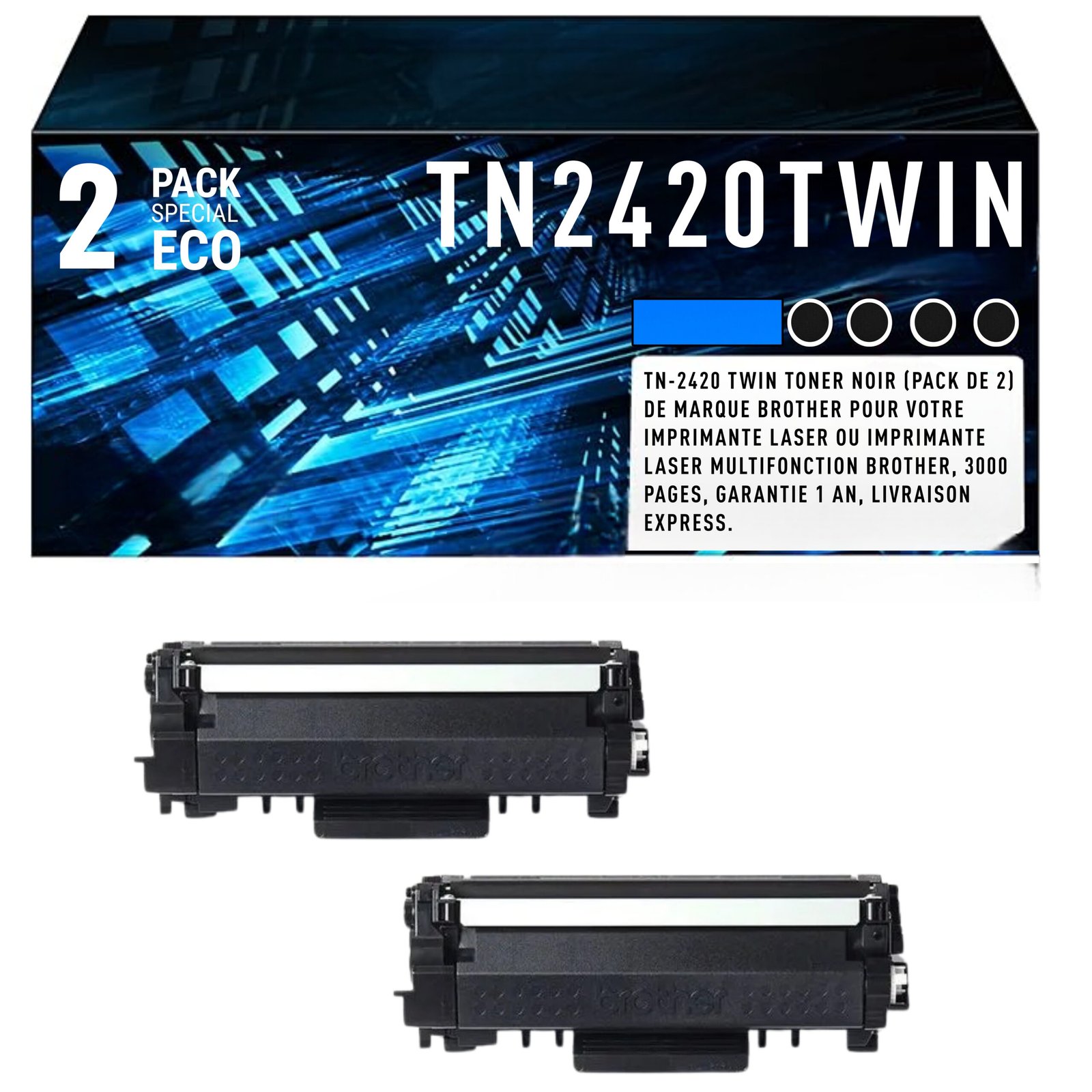 23 Pack de 2 Cartouches de Toner Noires Brother TN-2420 – 2 x 3 000 pages – Image 1