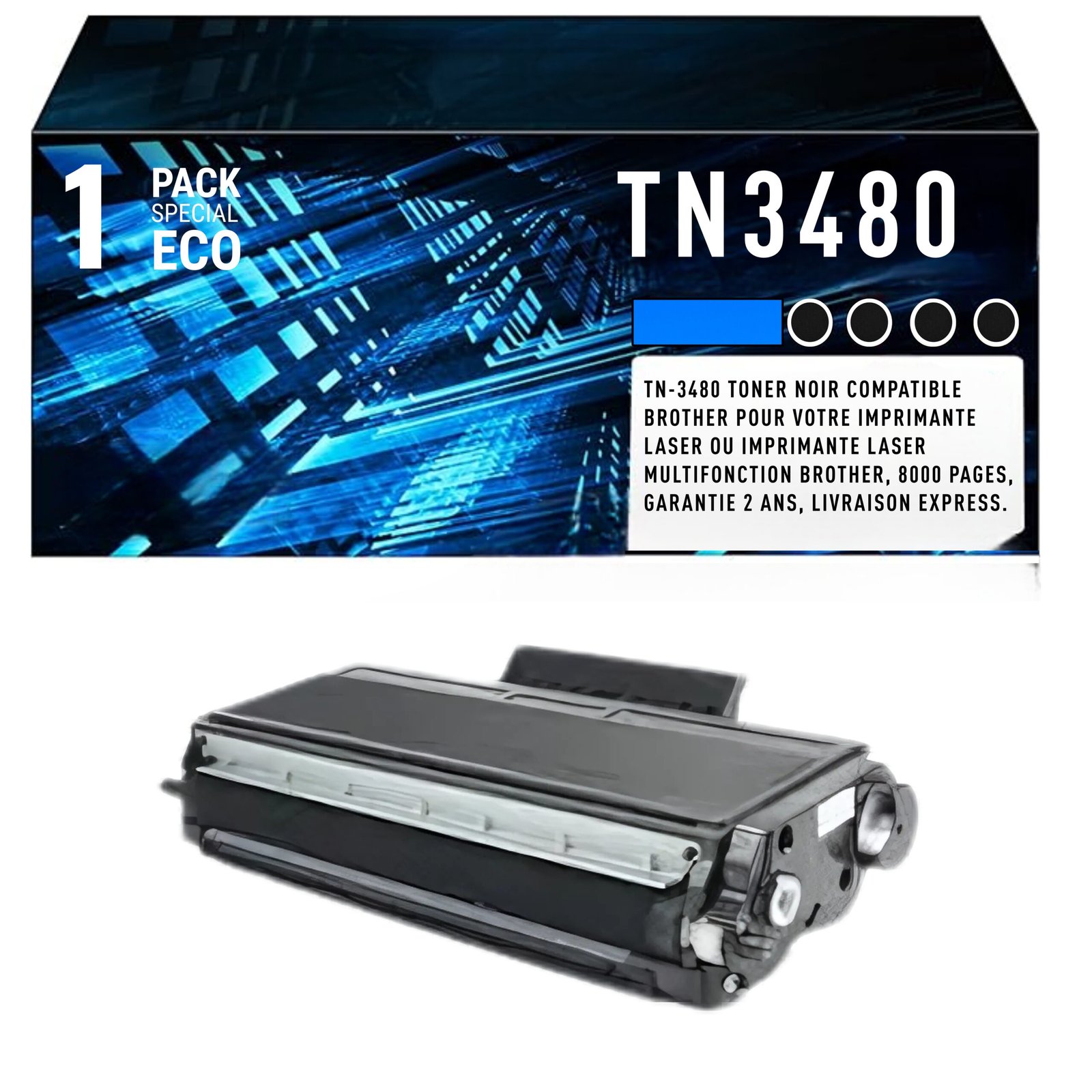 24 Cartouche de Toner Noire Brother TN-3480 – 8 000 pages – Image 1