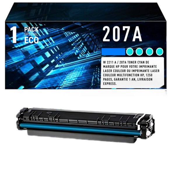Cartouche de Toner Cyan HP 207A (W2211A) – 1 250 pages