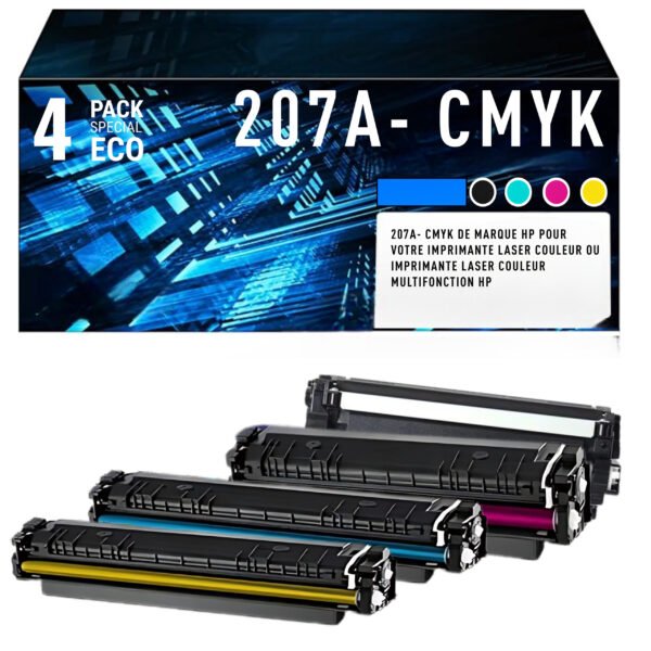 Pack de 4 Cartouches de Toner HP 207A CMYK – Noir, Cyan, Magenta, Jaune