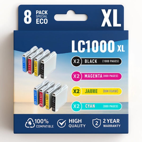 Pack compatible BROTHER LC1000, 8 cartouches