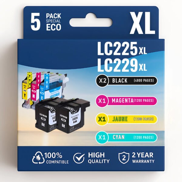 Pack compatible avec BROTHER LC225XL/LC229XXL, 5 cartouches