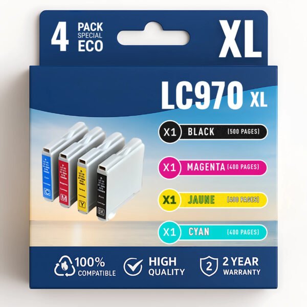 Pack compatible BROTHER LC970, 4 cartouches