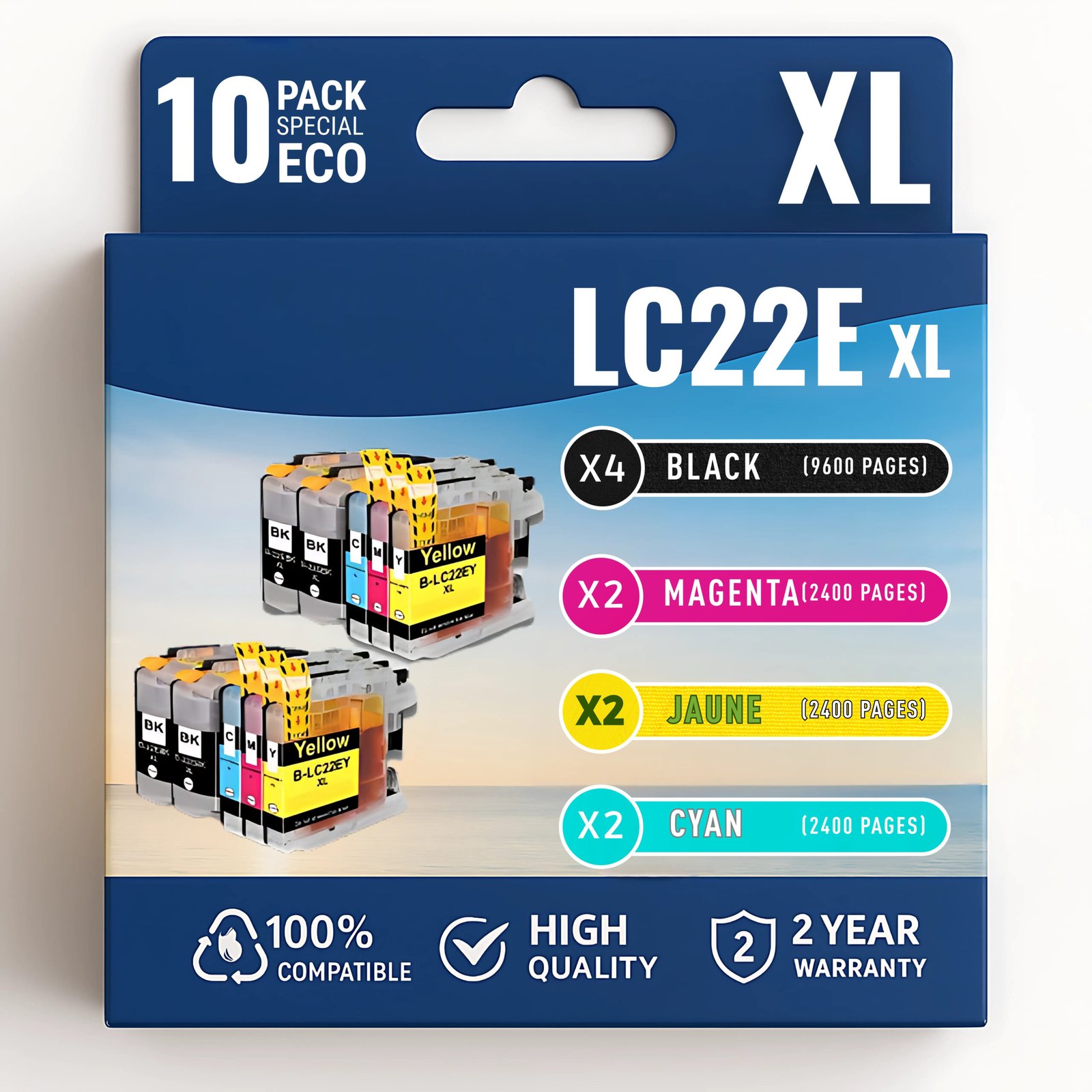 44 Pack compatible avec BROTHER LC-22e XL 10 cartouches – Image 1