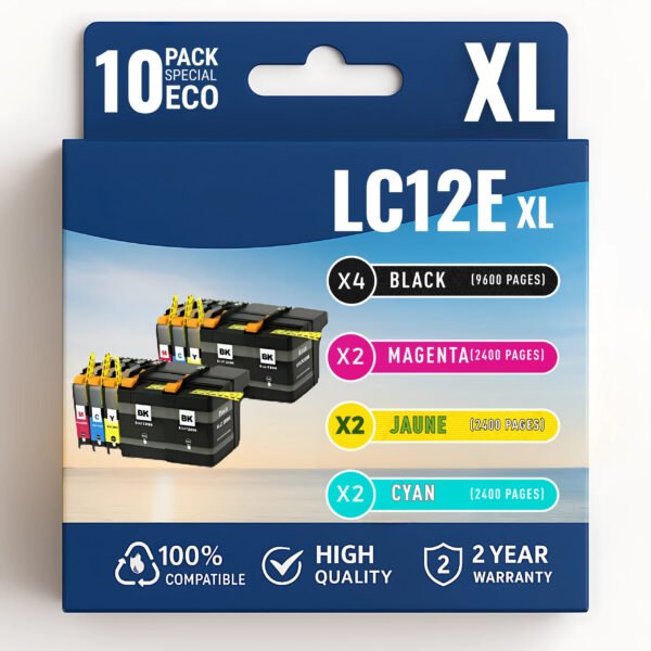 Pack compatible avec BROTHER LC-12e XL 10 cartouches