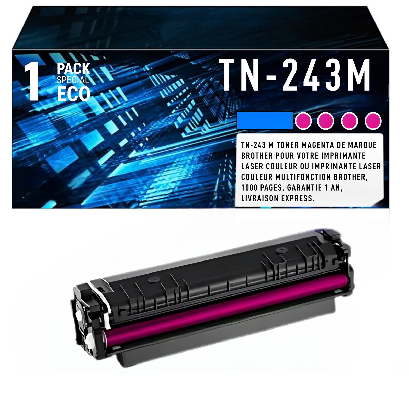 6 Cartouche de Toner Magenta Brother TN-243M – 1 000 pages – Image 1
