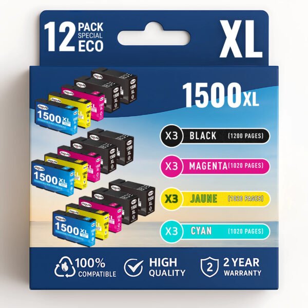 Pack 12 cartouches compatibles CANON PGI1500 XL