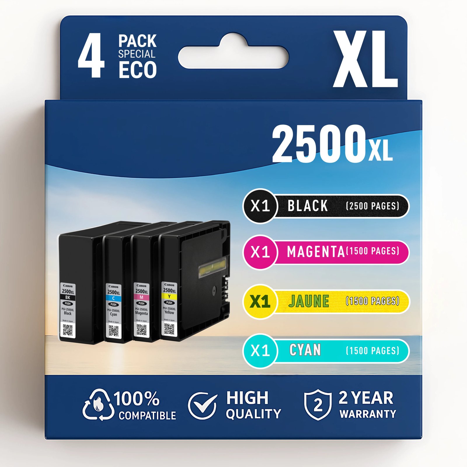 62 Pack 4 cartouches compatibles CANON PGI-2500XL – Image 1