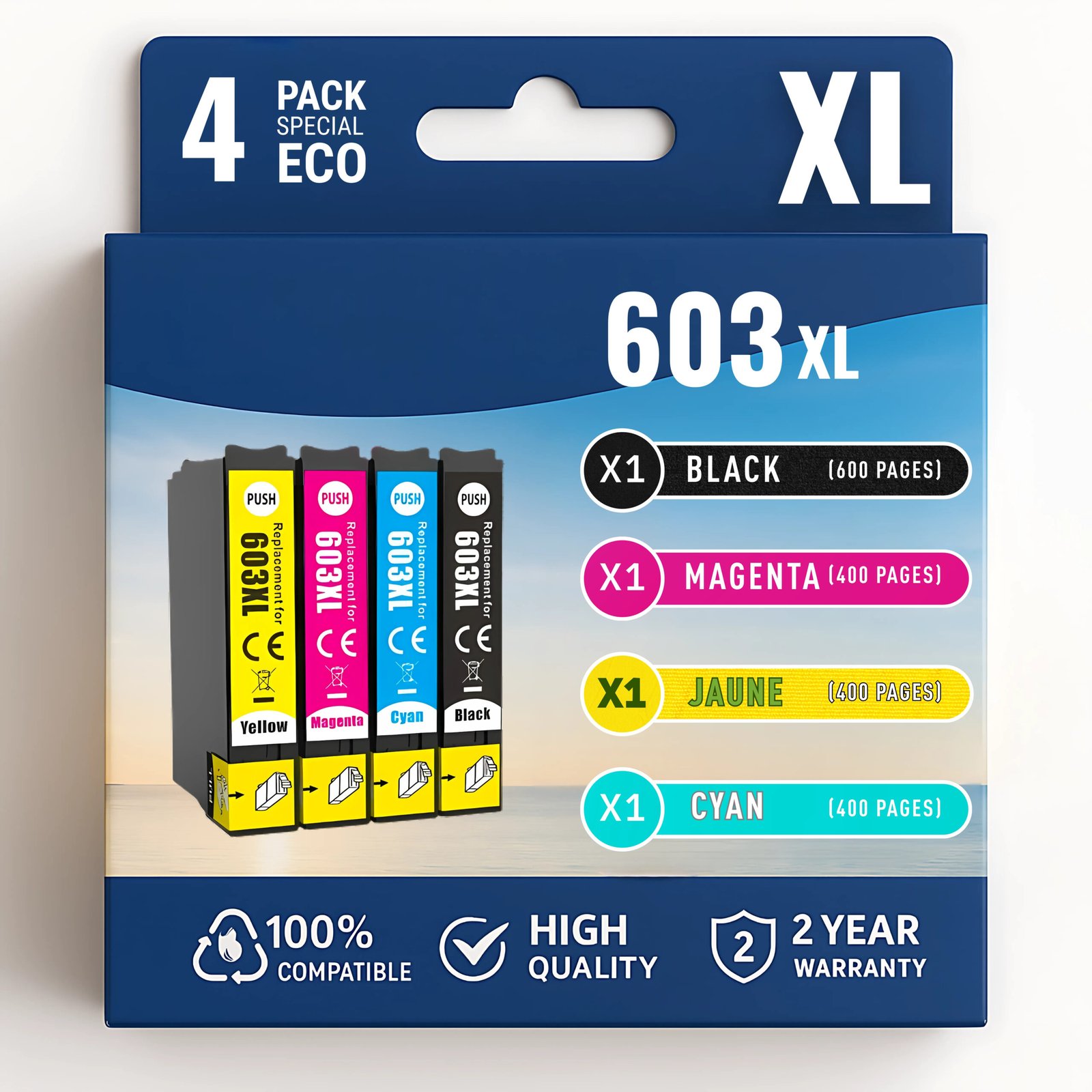 76 Pack 4 cartouches compatible EPSON 603 XL – Image 1
