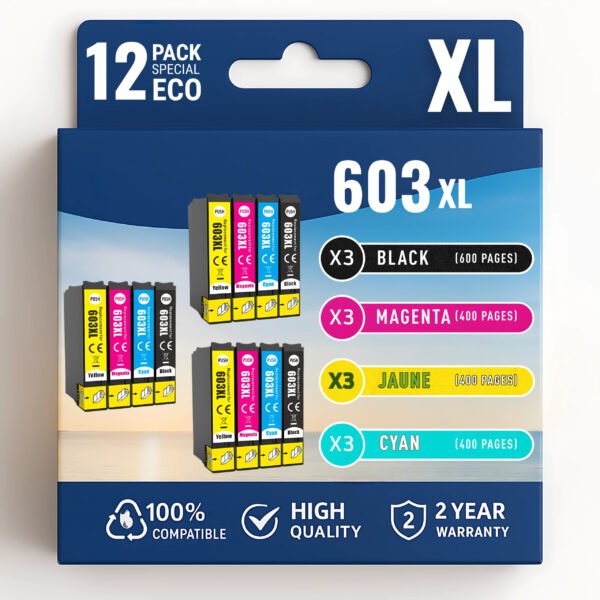Pack 12 cartouches compatible EPSON 603 XL
