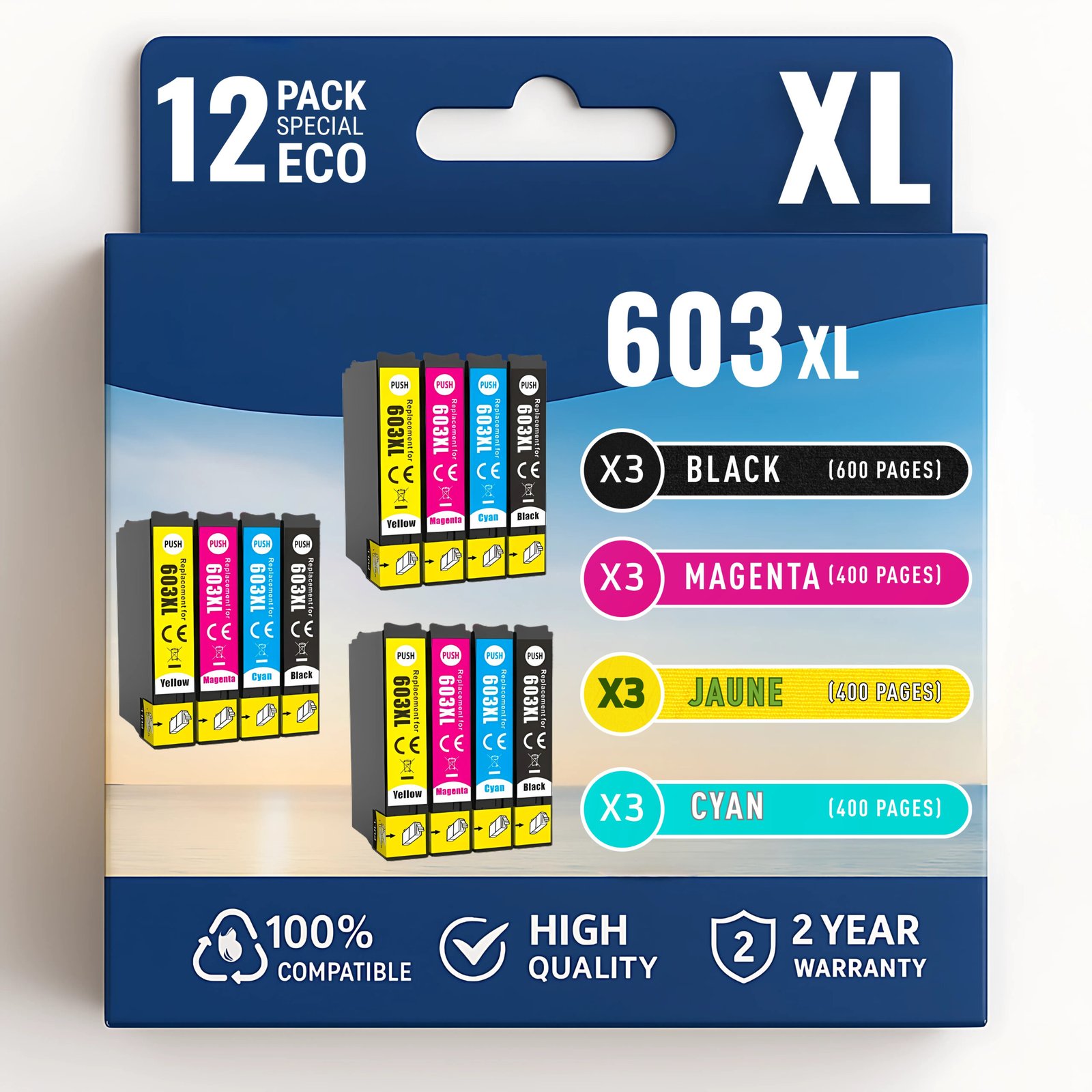 77 Pack 12 cartouches compatible EPSON 603 XL – Image 1