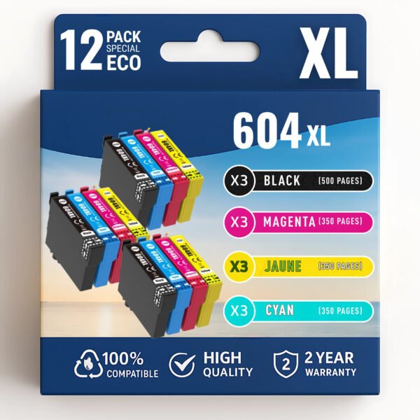 Pack compatible avec EPSON 604 XL, 12 cartouches