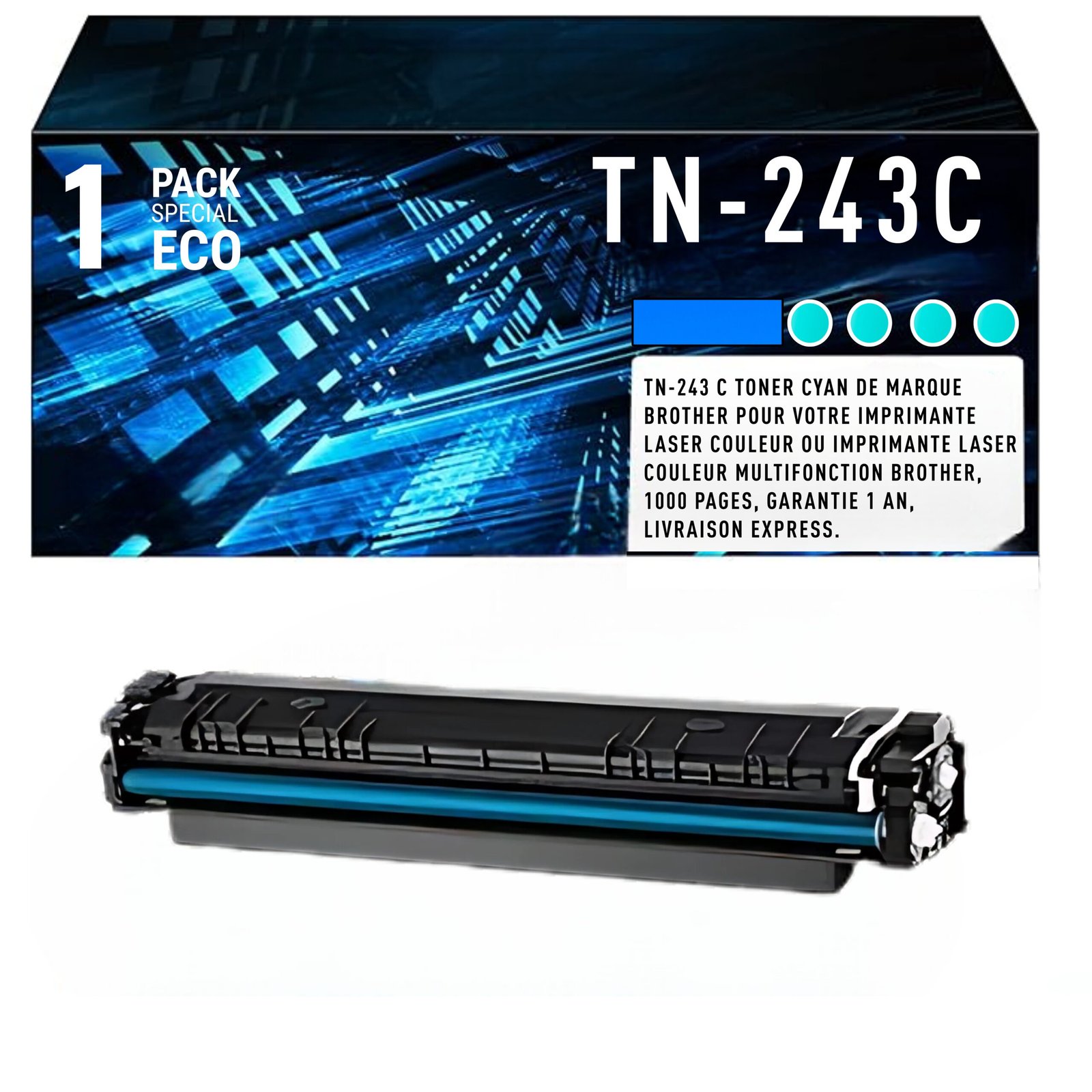 8 Cartouche de Toner Cyan Brother TN-243C – 1 000 pages – Image 1