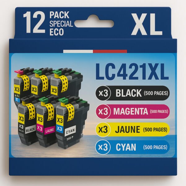 Pack compatible Brother LC421 XL, 12 cartouches