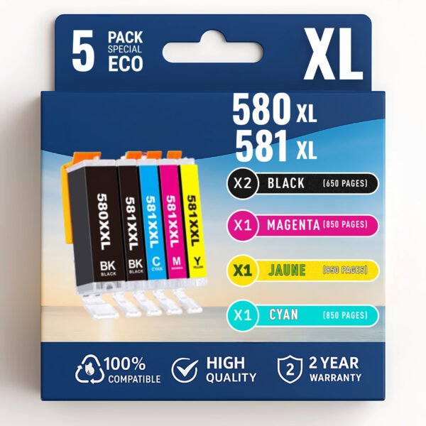Pack 5 Cartouches compatibles CANON PGI-580 CLI-581 XL