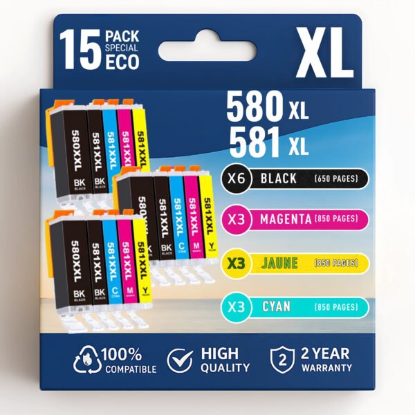 Pack 15 Cartouches compatibles CANON PGI-580 CLI-581 XL