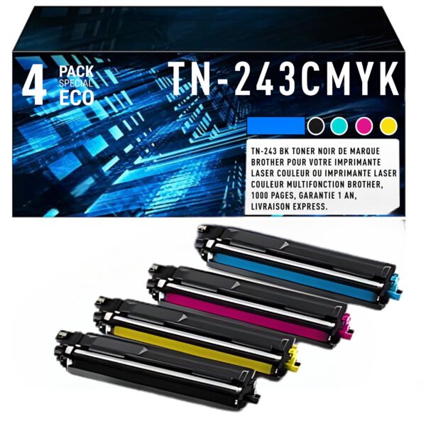 Pack de 4 Cartouches de Toner Brother TN-243CMYK – Noir, Cyan, Magenta, Jaune