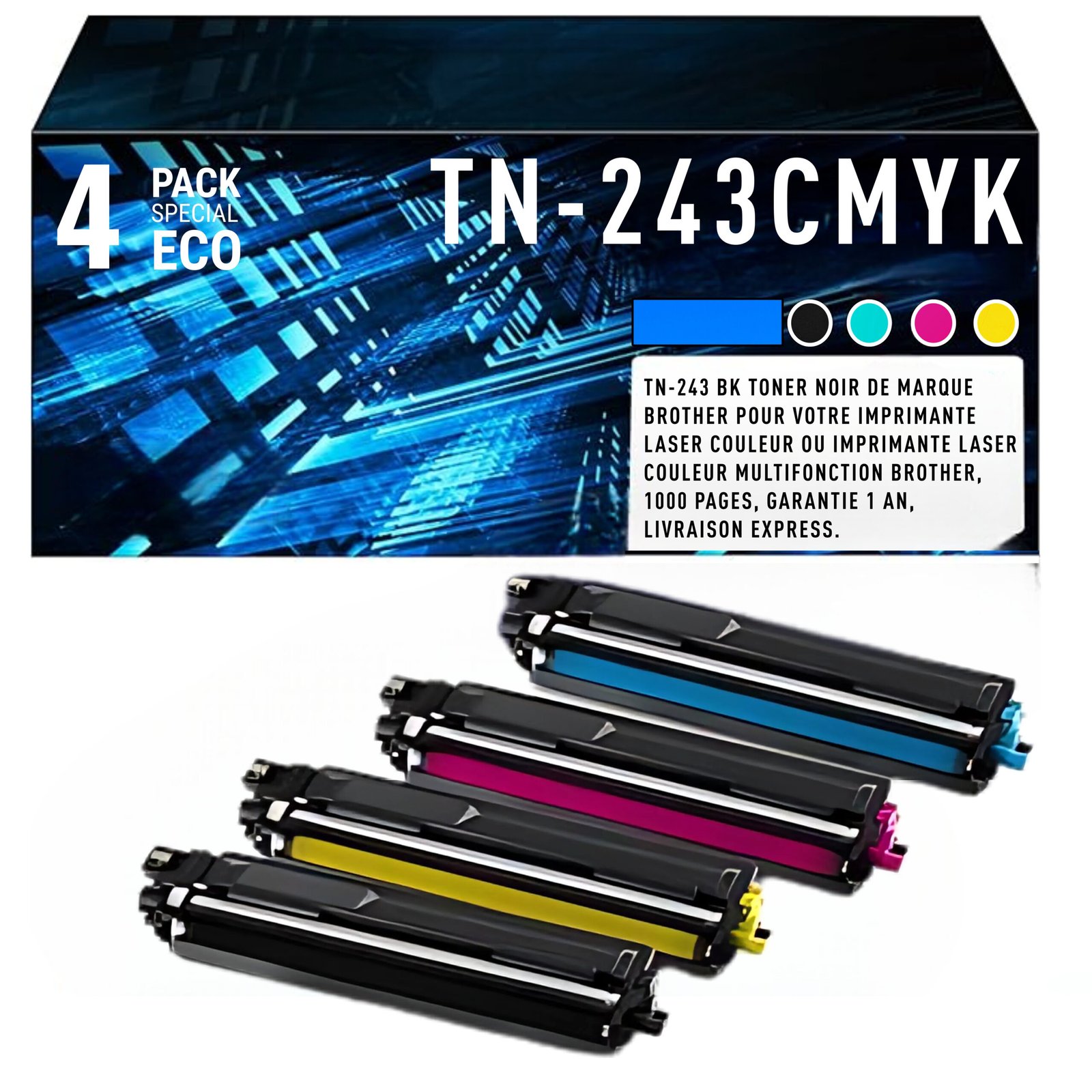 9 Pack de 4 Cartouches de Toner Brother TN-243CMYK – Noir, Cyan, Magenta, Jaune – Image 1