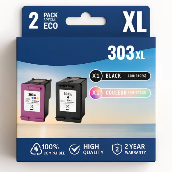 Pack compatible avec HP 303 XL (T6N04AE/T6N03AE) noir et couleur