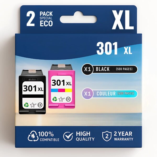 Pack 2 cartouches compatible avec HP 301 XL noir et couleur