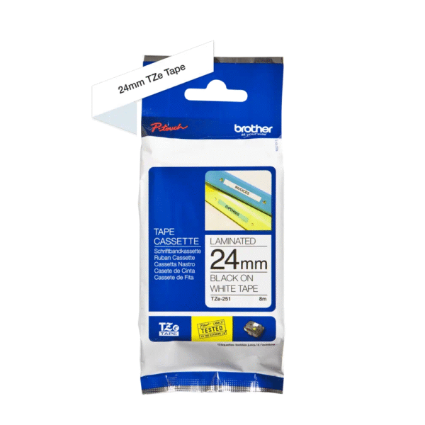 Cassette originale à ruban pour étiqueteuse Brother 24mm noir sur blanc - TZe-251