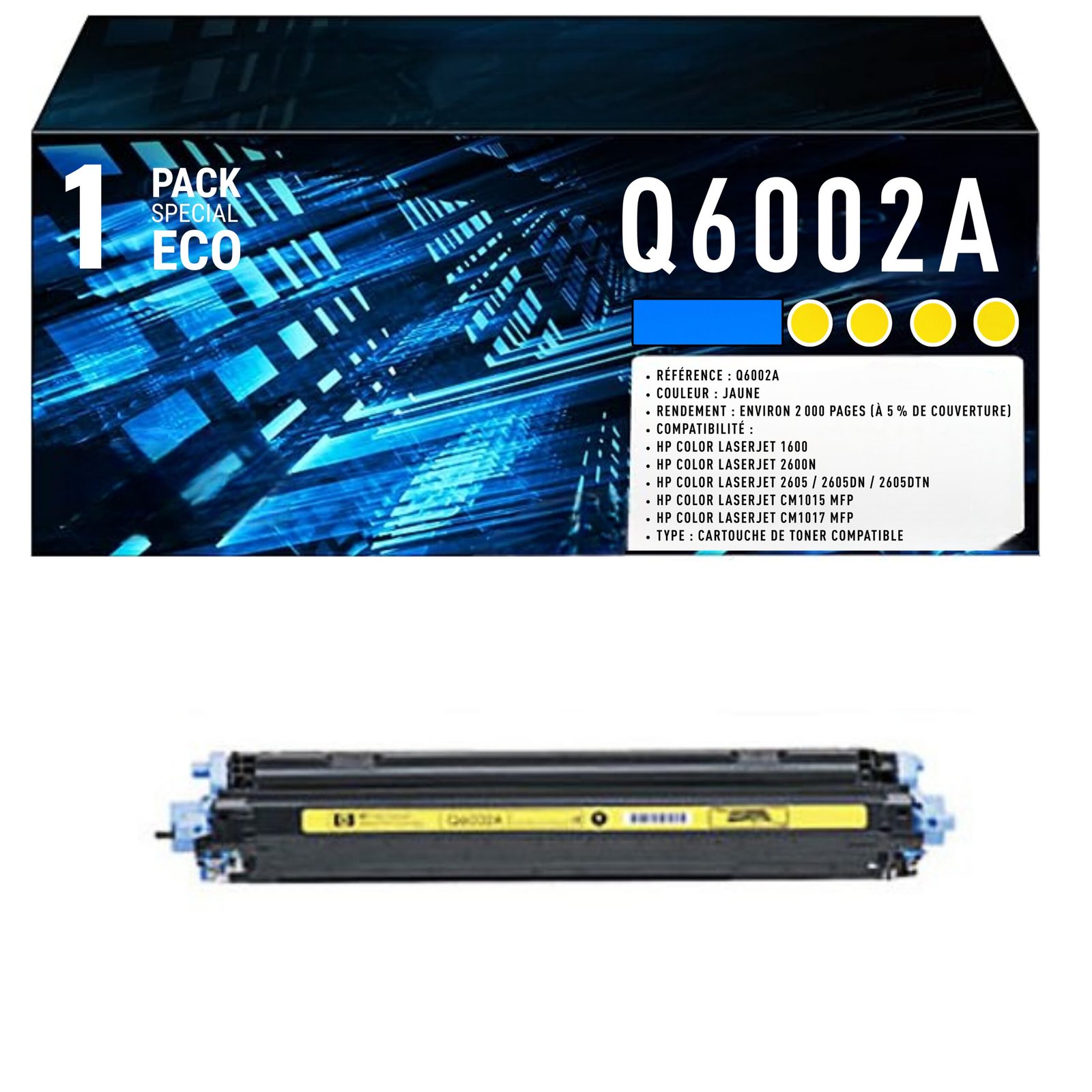 114 Toner compatible HP 124A jaune Q6002A – 2000 pages Color LaserJet 2600n