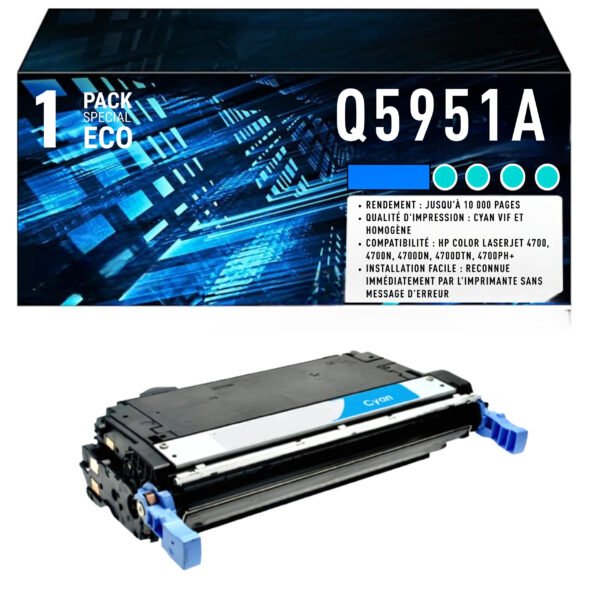 Cartouche de Toner Cyan Compatible HP 643A (Q5951A) – 10 000 pages
