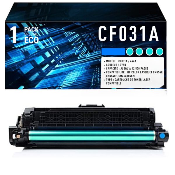 Cartouche de Toner Cyan Compatible HP 646A (CF031A) – 12 500 pages