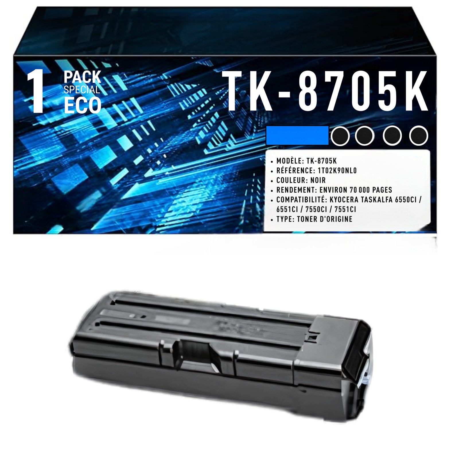 50 Cartouche de Toner Noir Compatible Kyocera TK-8705K – 30 000 pages – Image 1