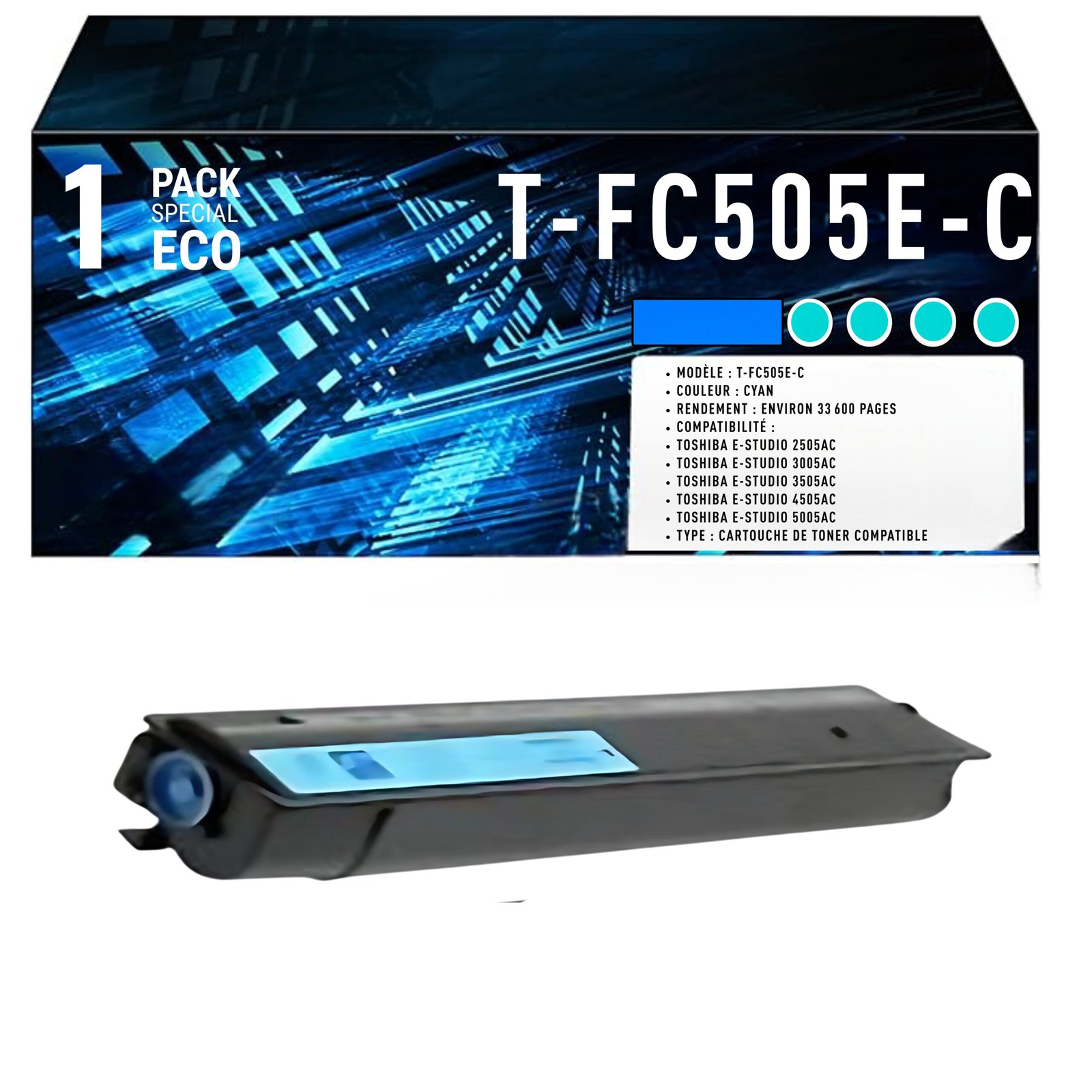 61 Cartouche de Toner Cyan Compatible Toshiba T-FC505E-C – 33 000 pages – Image 1