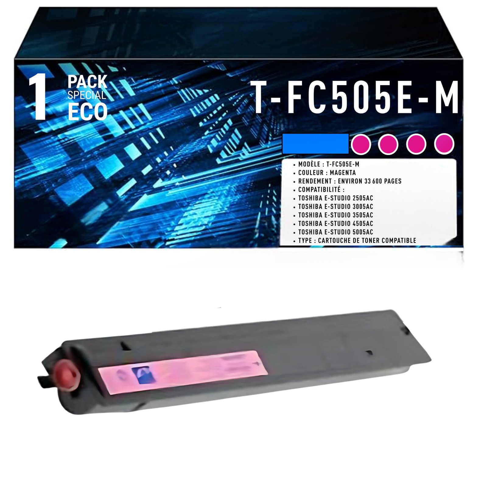 62 Cartouche de Toner Magenta Compatible Toshiba T-FC505E-M – 33 000 pages – Image 1