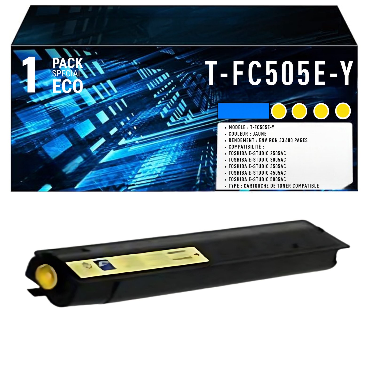 63 Cartouche de Toner Jaune Compatible Toshiba T-FC505E-Y – 33 000 pages – Image 1