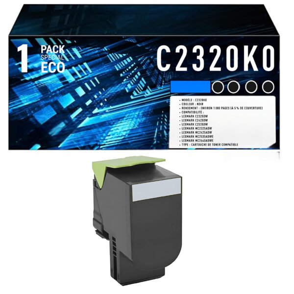 Cartouche de Toner Noir Compatible Lexmark C2320K0 – 1 000 pages