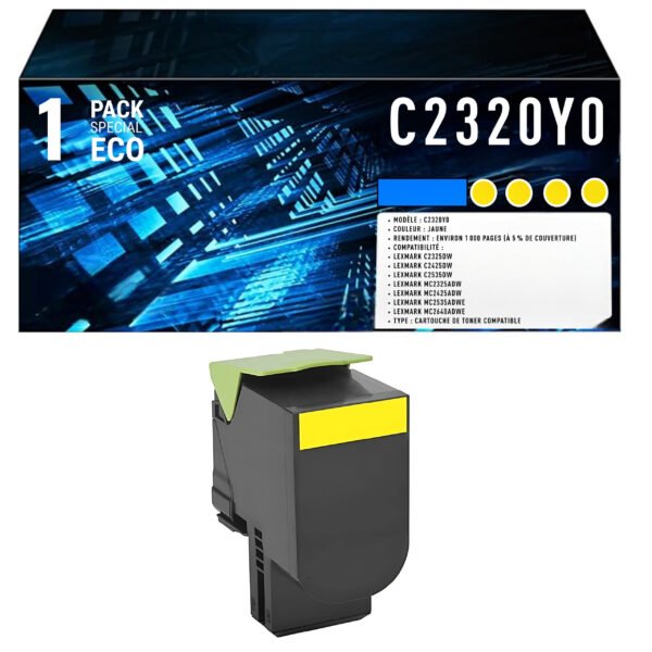 Cartouche de Toner Jaune Compatible Lexmark C2320Y0 – 1 000 pages