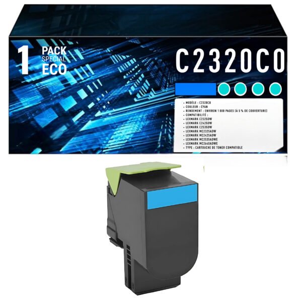 Cartouche de Toner Cyan Compatible Lexmark C2320C0 – 1 000 pages