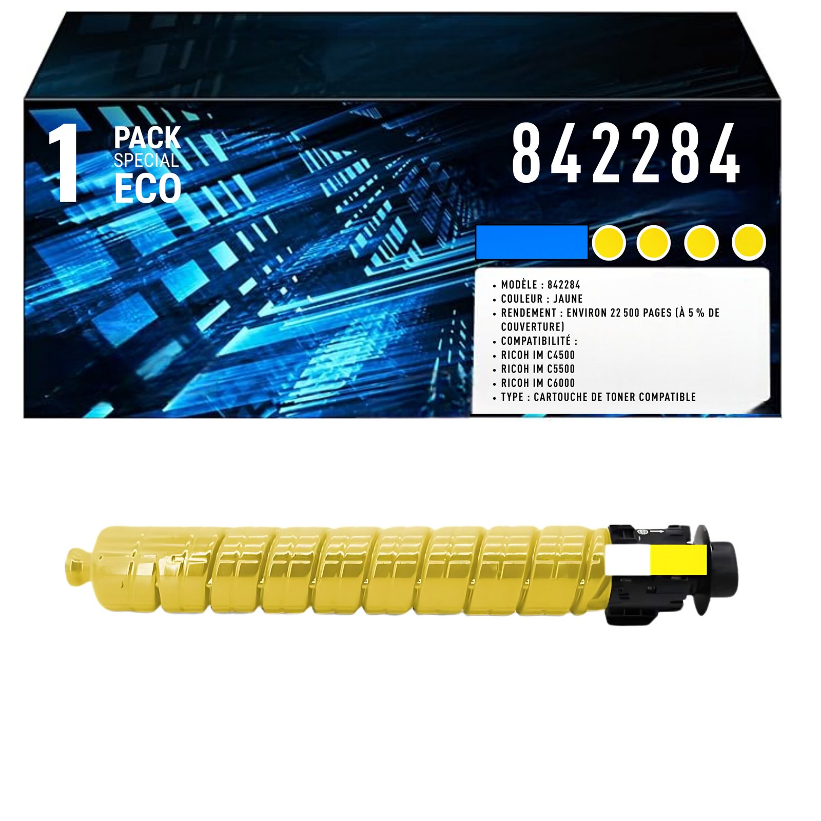 71 Cartouche de Toner Jaune Compatible Ricoh 842286 – 22 500 pages – Image 1
