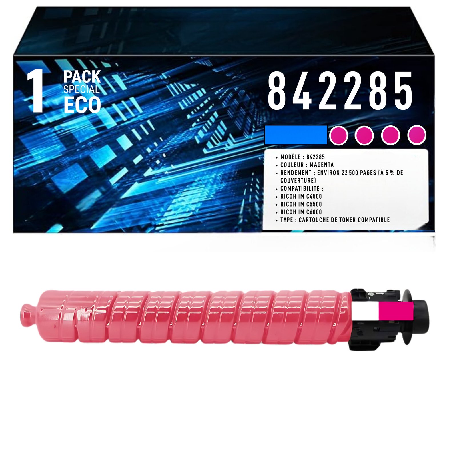 72 Cartouche de Toner Magenta Compatible Ricoh 842285 – 22 500 pages – Image 1