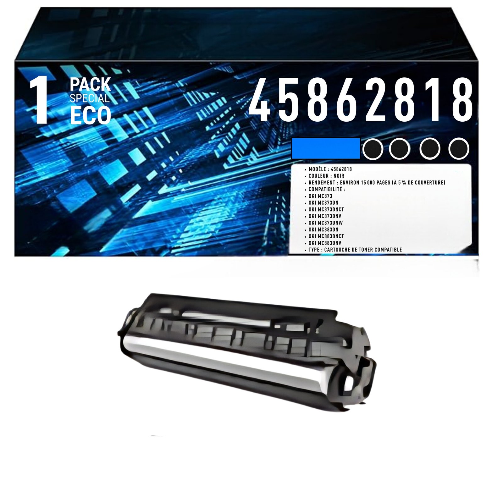 75 Cartouche de Toner Noir Compatible 45862818 – 28 000 pages – Image 1