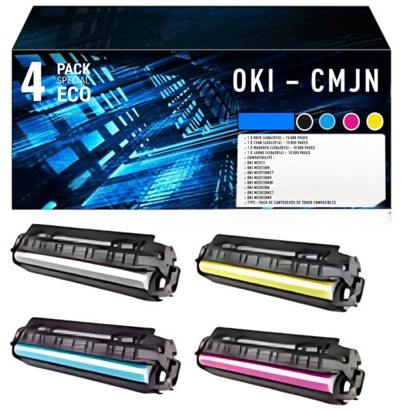 Pack de 4 Toners Compatibles OKI – Noir, Cyan, Magenta, Jaune (CMJN)