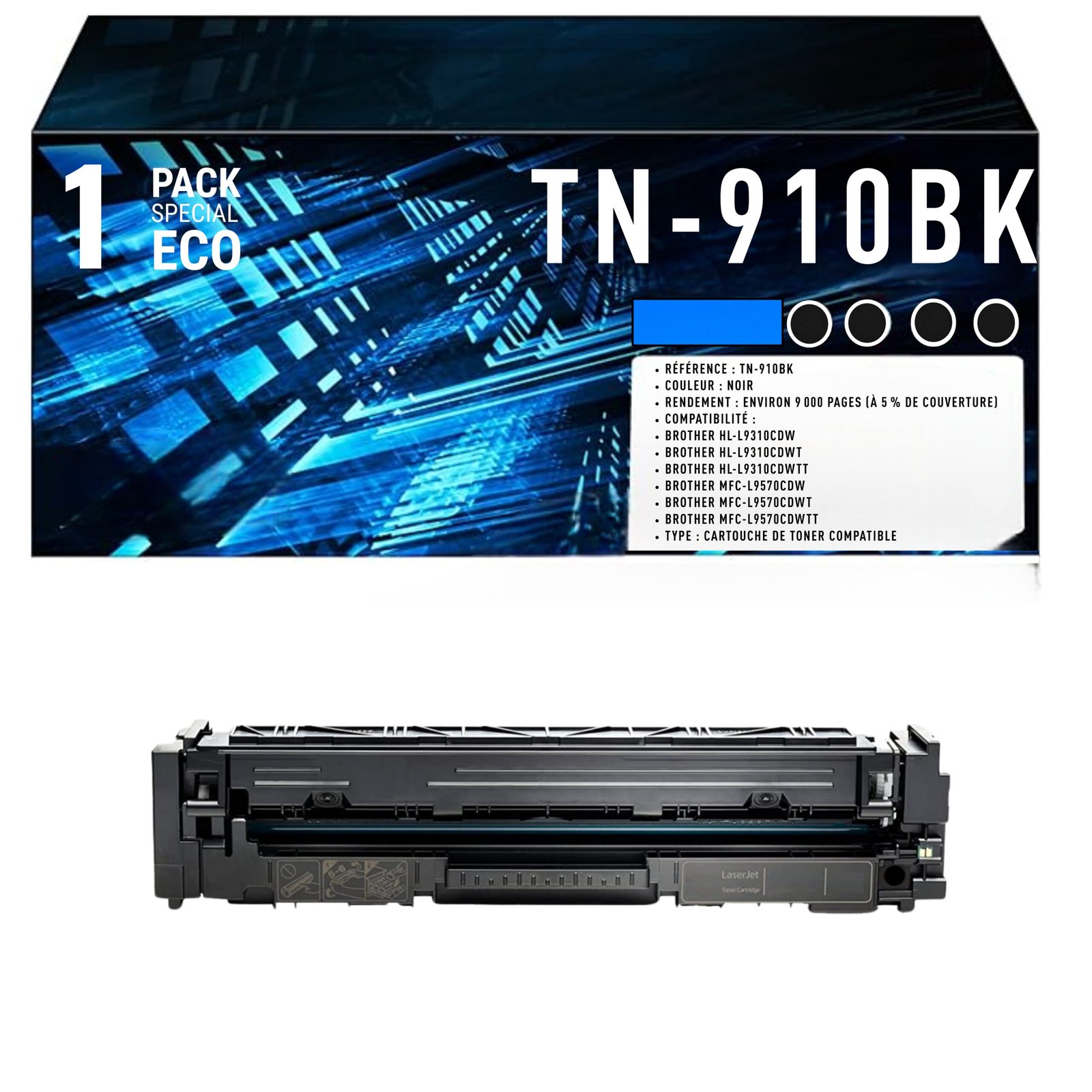 82 Cartouche de Toner Noir Compatible Brother TN-910BK – 9 000 pages – Image 1