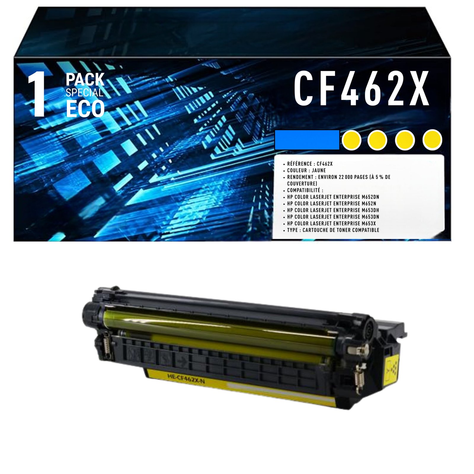 87 Cartouche de Toner Jaune Compatible HP 656X (CF462X) – 22 000 pages – Image 1