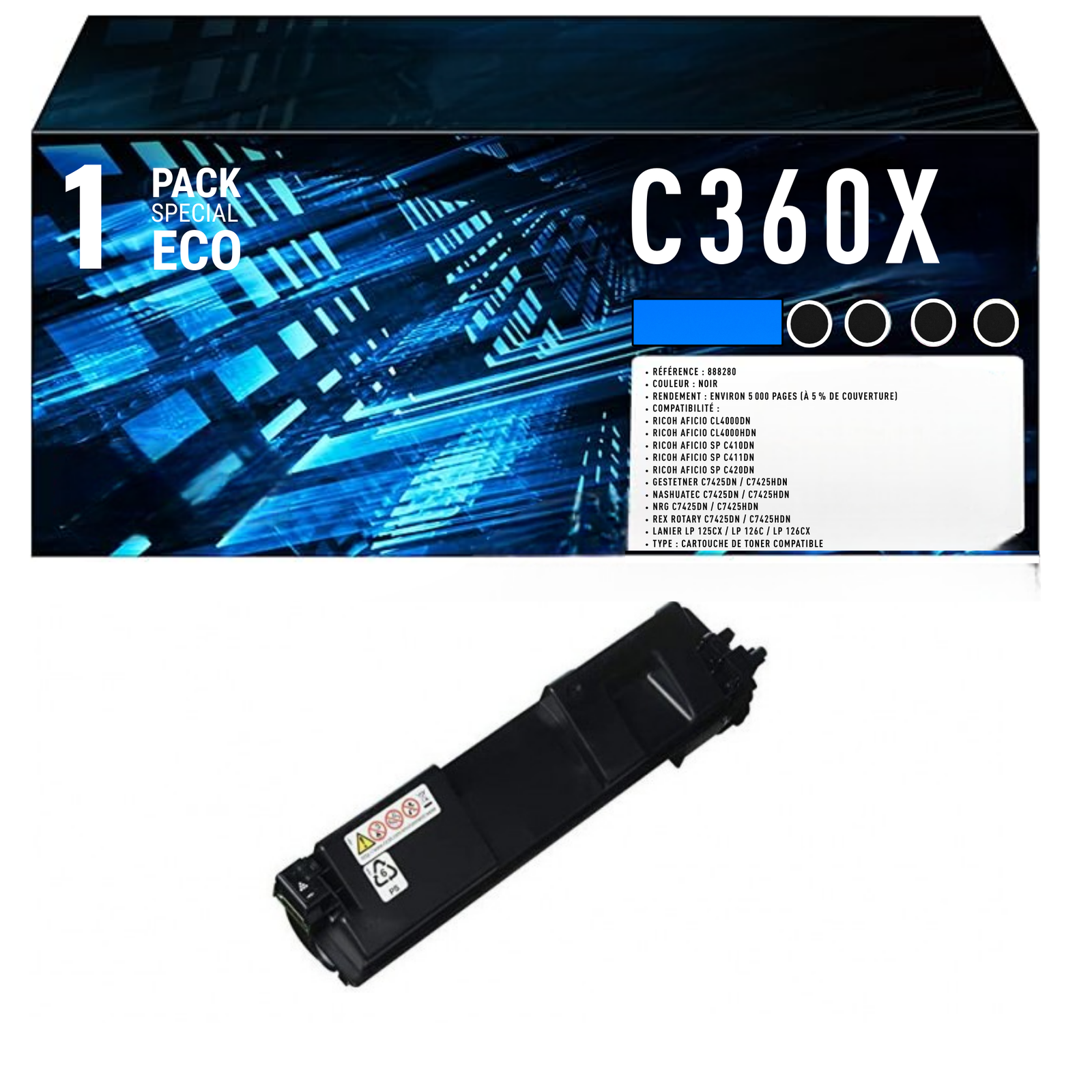 toner (2) Toner d'origine Ricoh SP C360X noir XL 10000 pages – réf. 408250